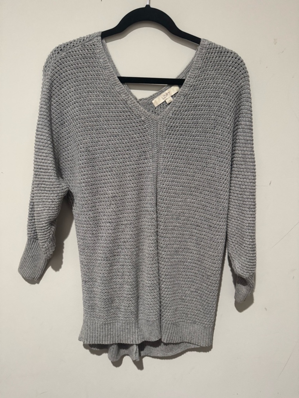 LOFT Gray V-Neck Waffle Knit Sweater